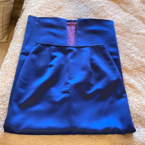 Two piece evening royal blue satin and beaded long skirt and jacket - Picture 8 of 8